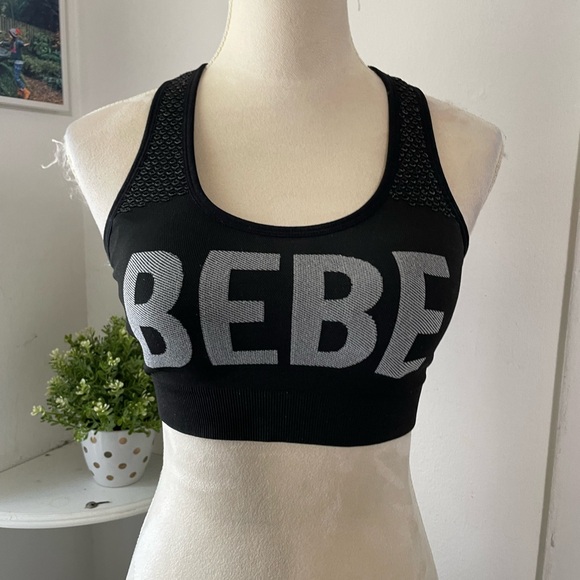 BEBE ACTIVE SPORT BRA, ACTIVE TOP, WOMENS, black, logo, sports back SIZE M - Picture 3 of 17
